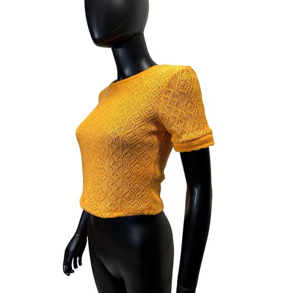 NWT ZARA Tangerine Crochet Scallop Trim Top Tshirt Sz S - Picture 9 of 10